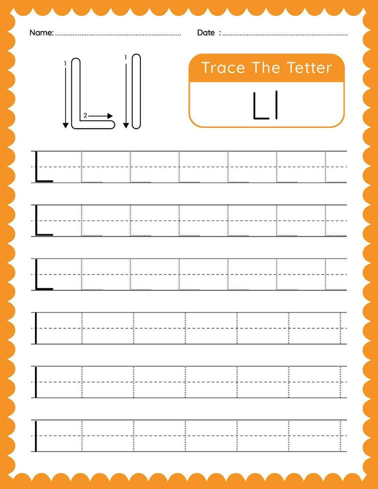 alfabeto lettera l tracciare foglio di lavoro per bambini vettore