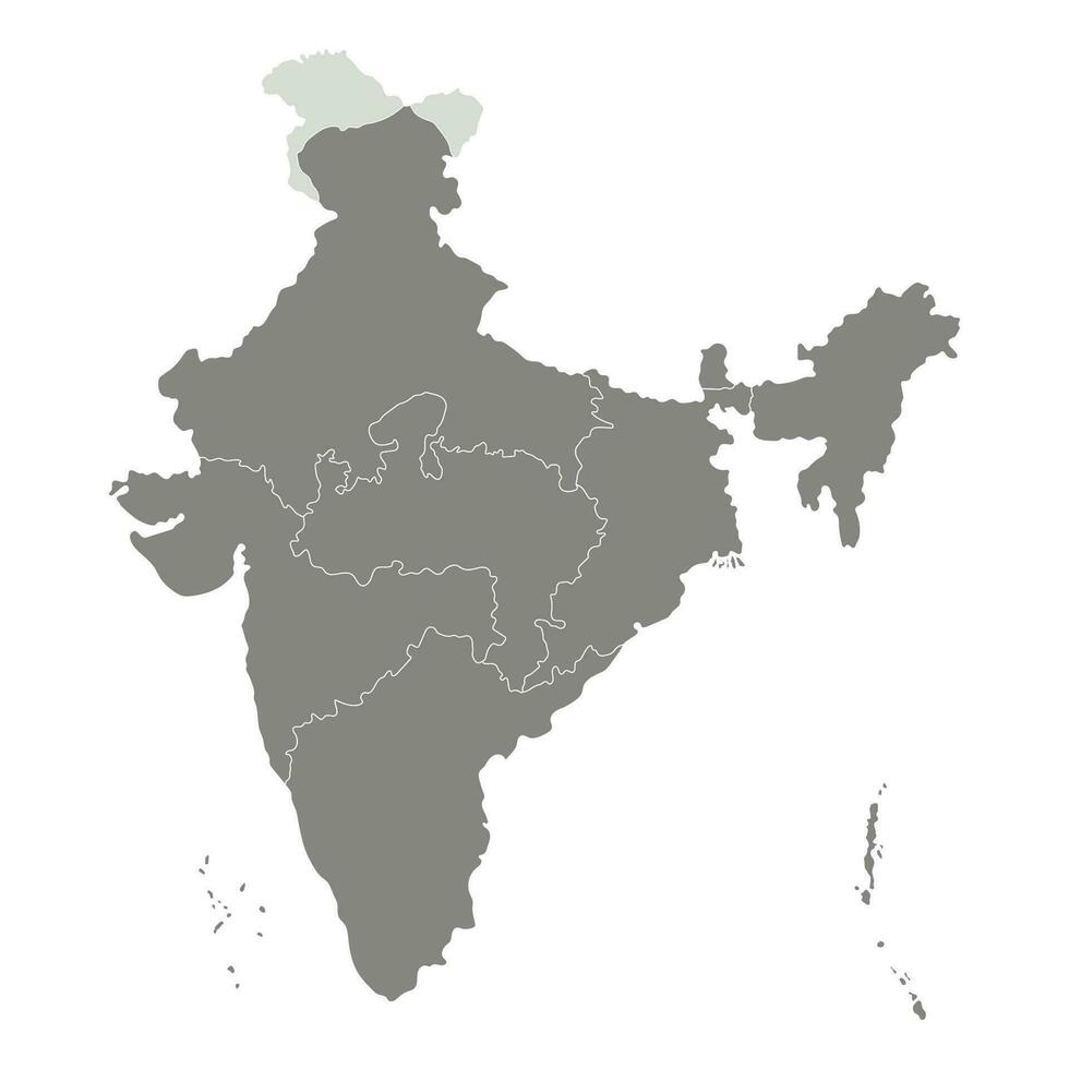 carta geografica di India amministrativo regioni con grigio colore. indiano carta geografica grigio colore vettore
