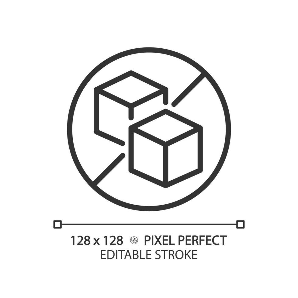 2d pixel Perfetto modificabile nero zucchero gratuito icona, isolato vettore, magro linea illustrazione che rappresentano allergene gratuito. vettore