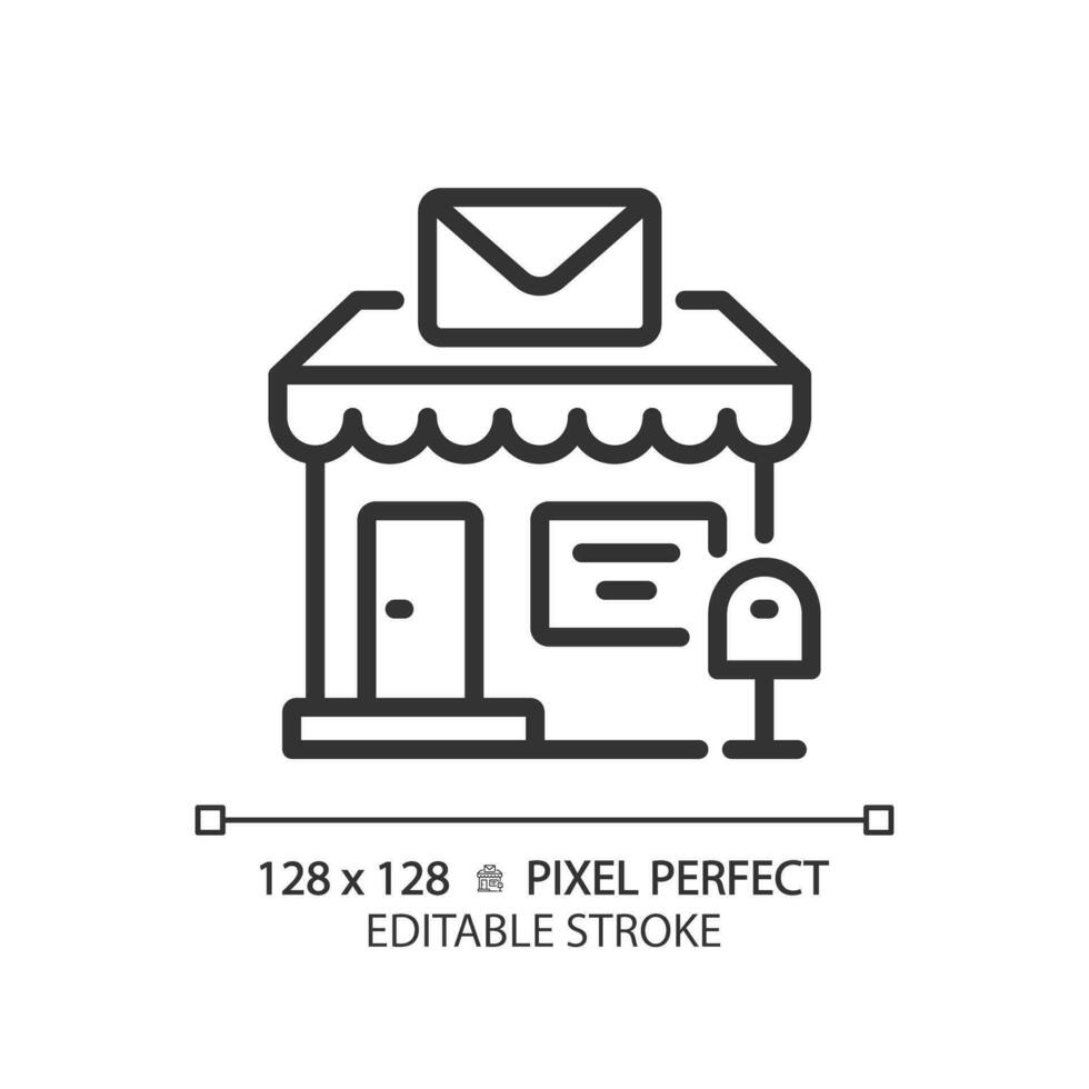 2d pixel Perfetto modificabile nero inviare ufficio icona, isolato vettore, edificio magro linea illustrazione. vettore