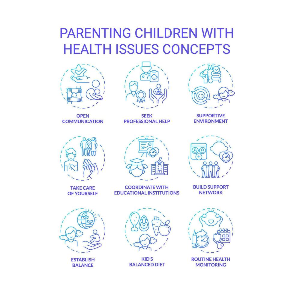 2d pendenza icone impostato che rappresentano genitorialità bambini concetti, isolato vettore, magro linea illustrazione. vettore