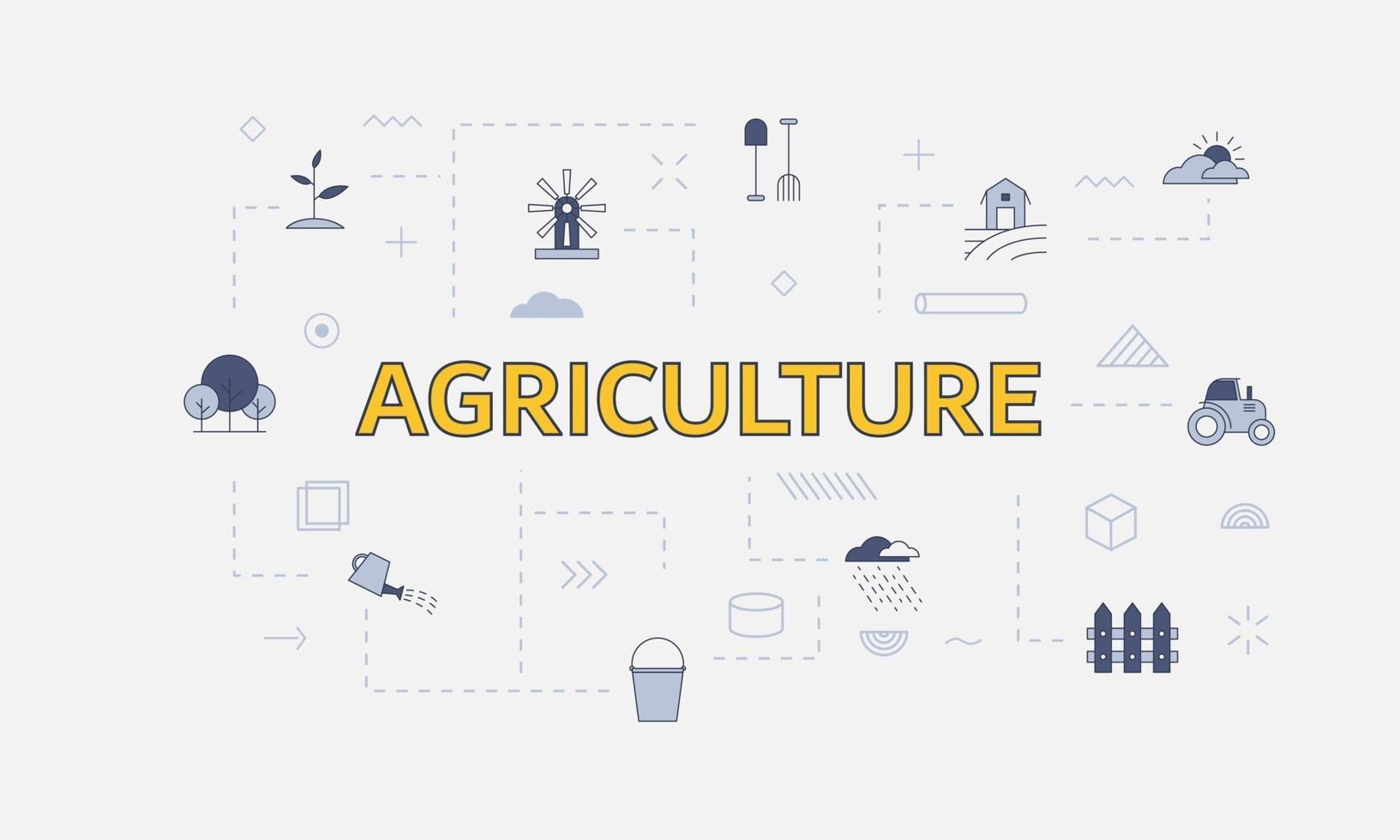 concetto di agricoltura con set di icone con grandi parole o testo vettore