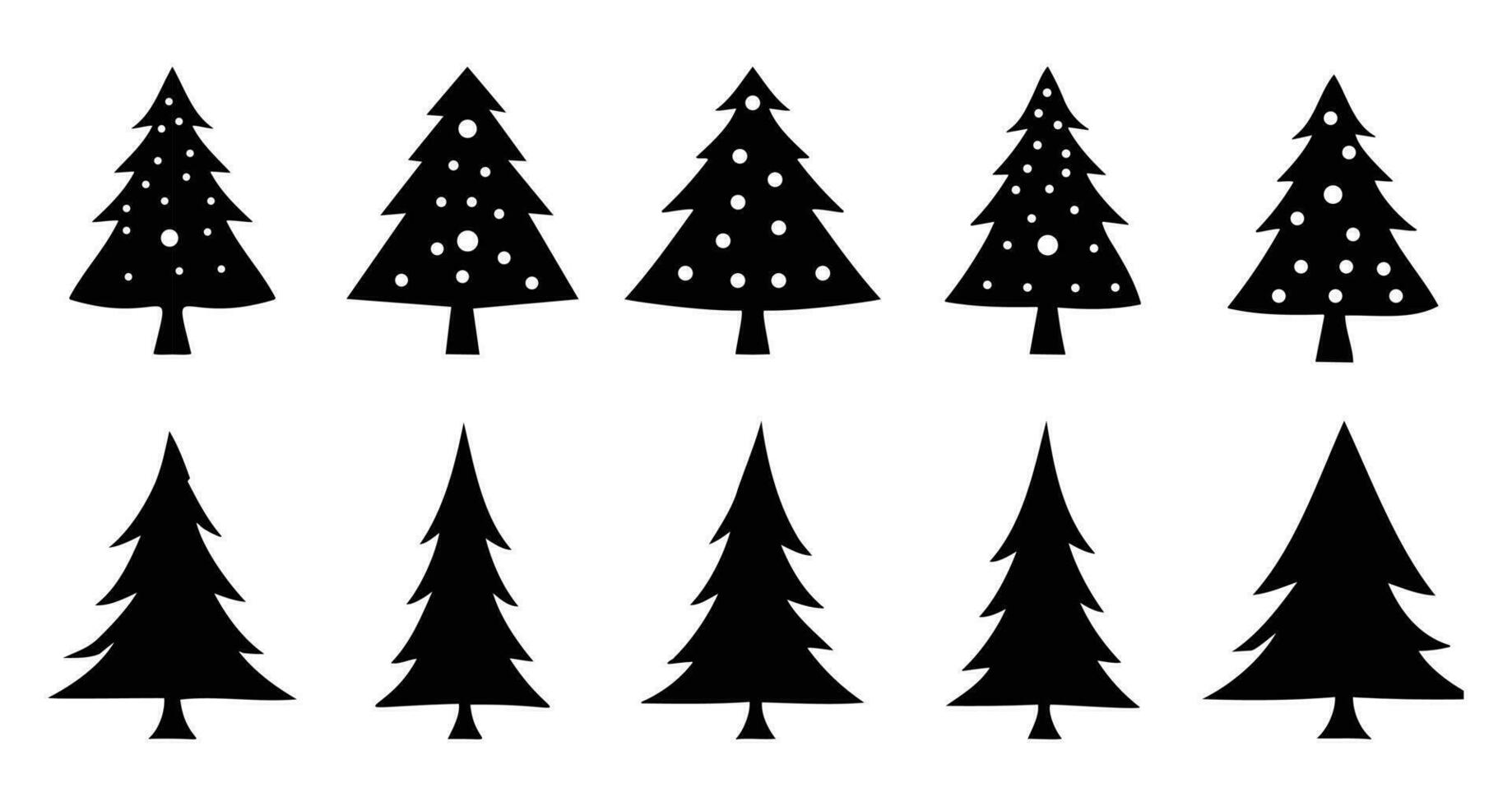 impostato di nero Natale alberi silhouette decorazioni illustrazione isolato su bianca sfondo vettore