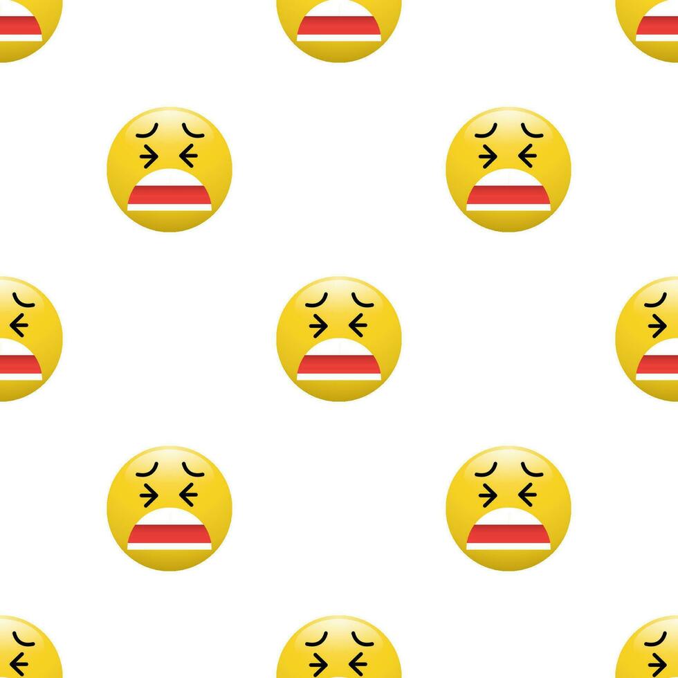 giallo testa emoticon icona con facciale espressioni, senza soluzione di continuità modello su bianca sfondo. vettore