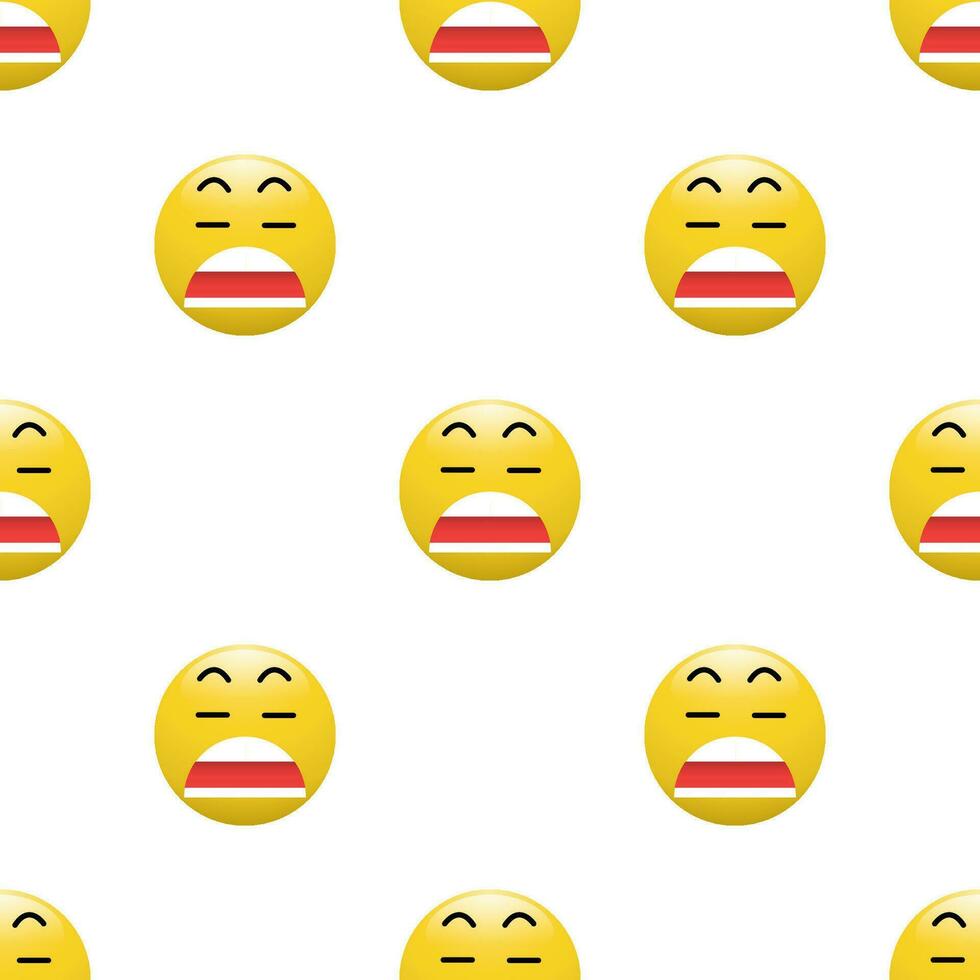 giallo testa emoticon icona con facciale espressioni, senza soluzione di continuità modello su bianca sfondo. vettore