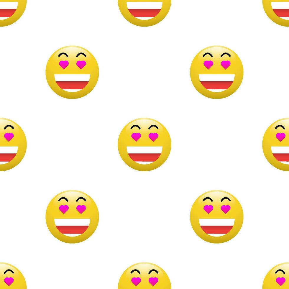 giallo testa emoticon icona con facciale espressioni, senza soluzione di continuità modello su bianca sfondo. vettore