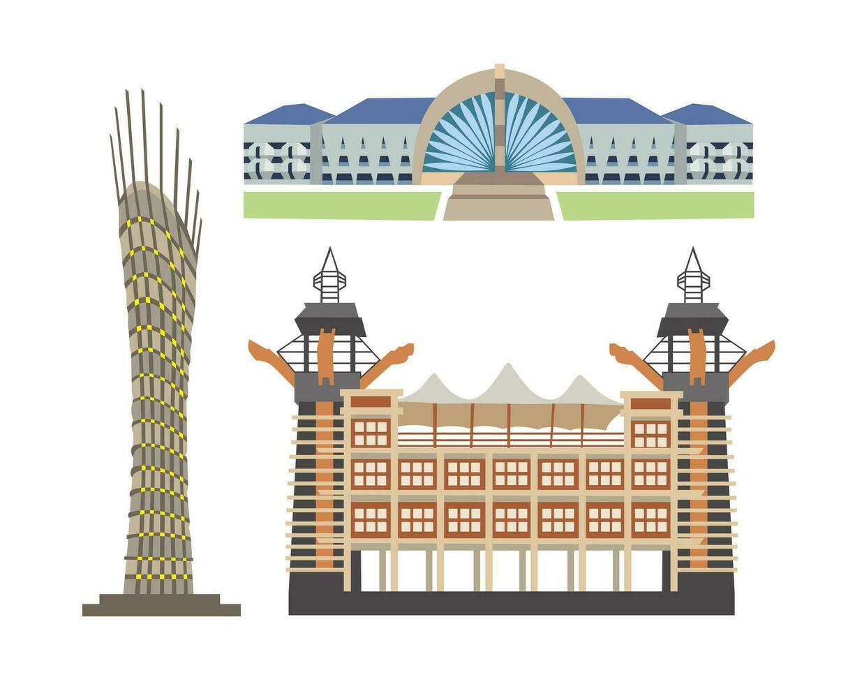 impostato di architettura edifici e punti di riferimento. vettore illustrazione nel piatto stile.