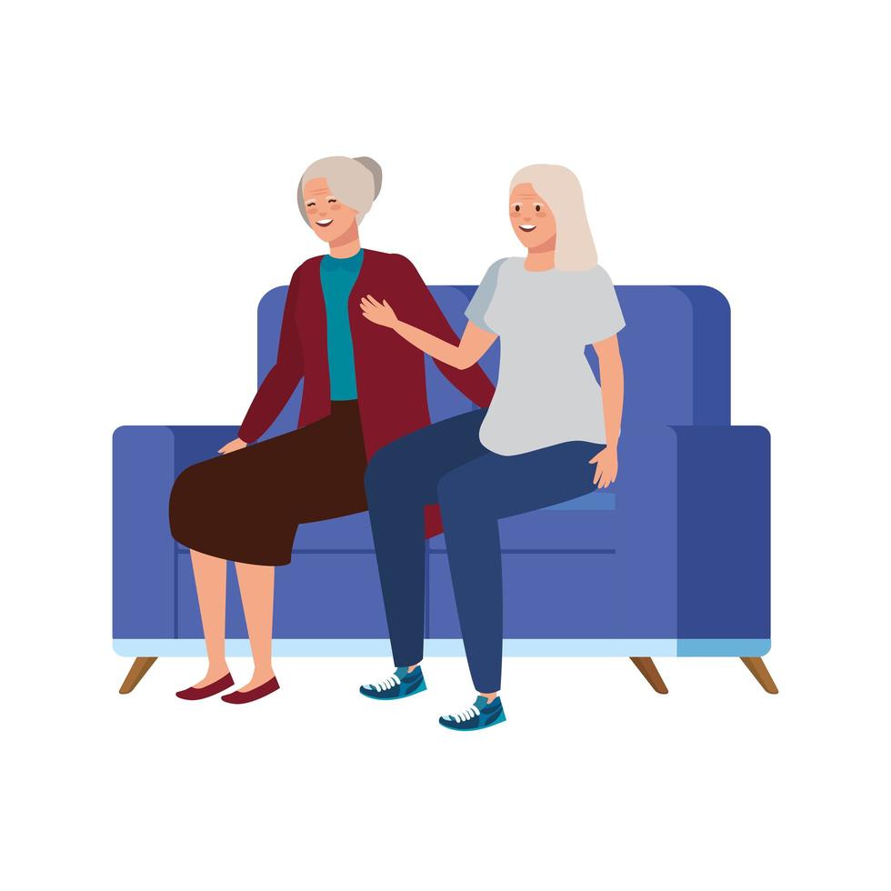 vecchie donne sedute sul divano personaggio avatar vettore