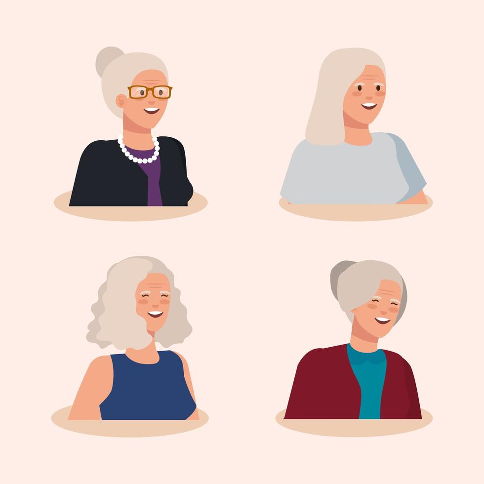 gruppo di donne anziane personaggio avatar vettore