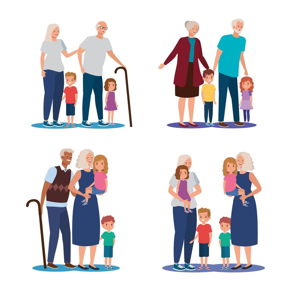 scene di nonni con personaggio avatar nipoti vettore