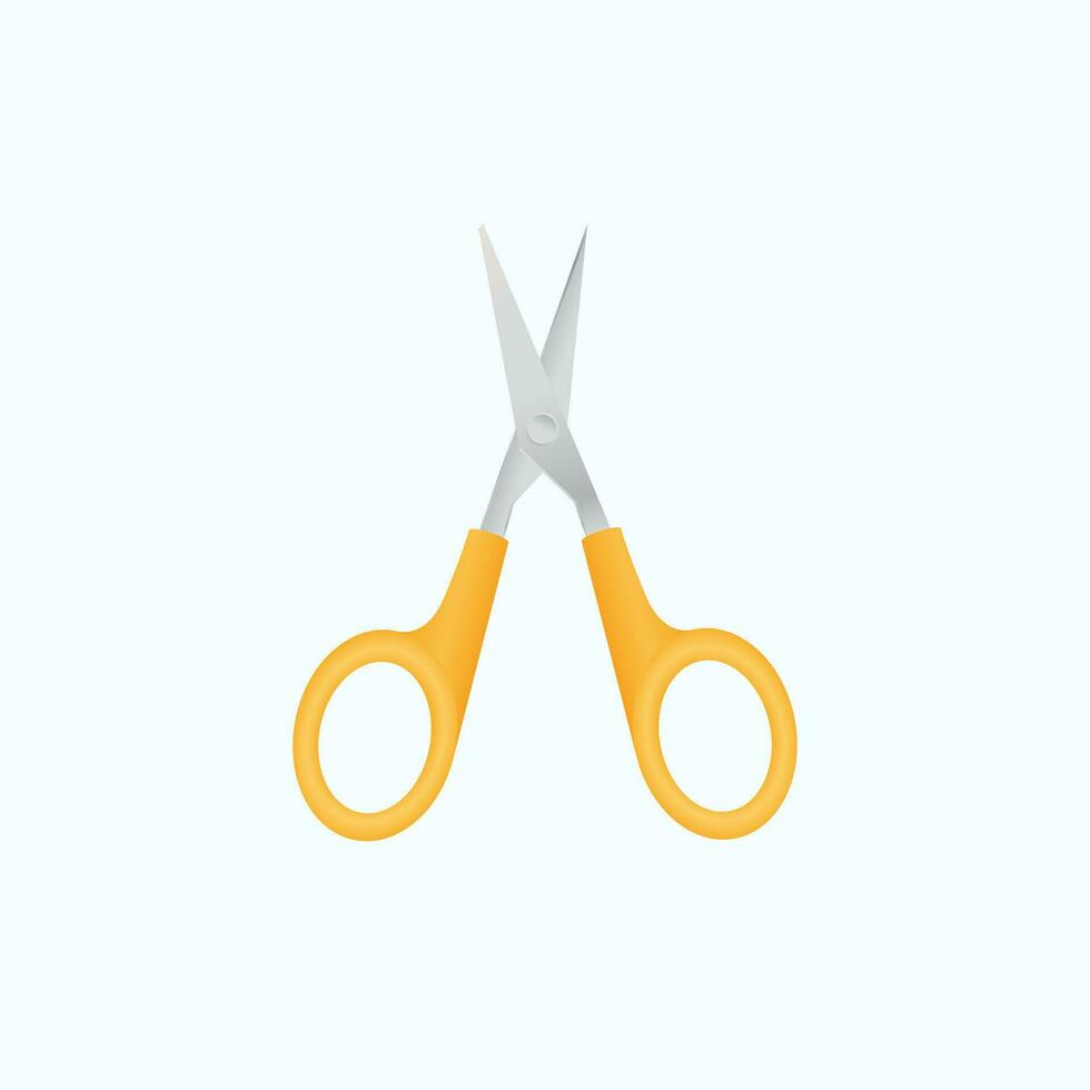 Aperto forbici con giallo maniglie per bambini. piatto illustrazione di forbici. vettore