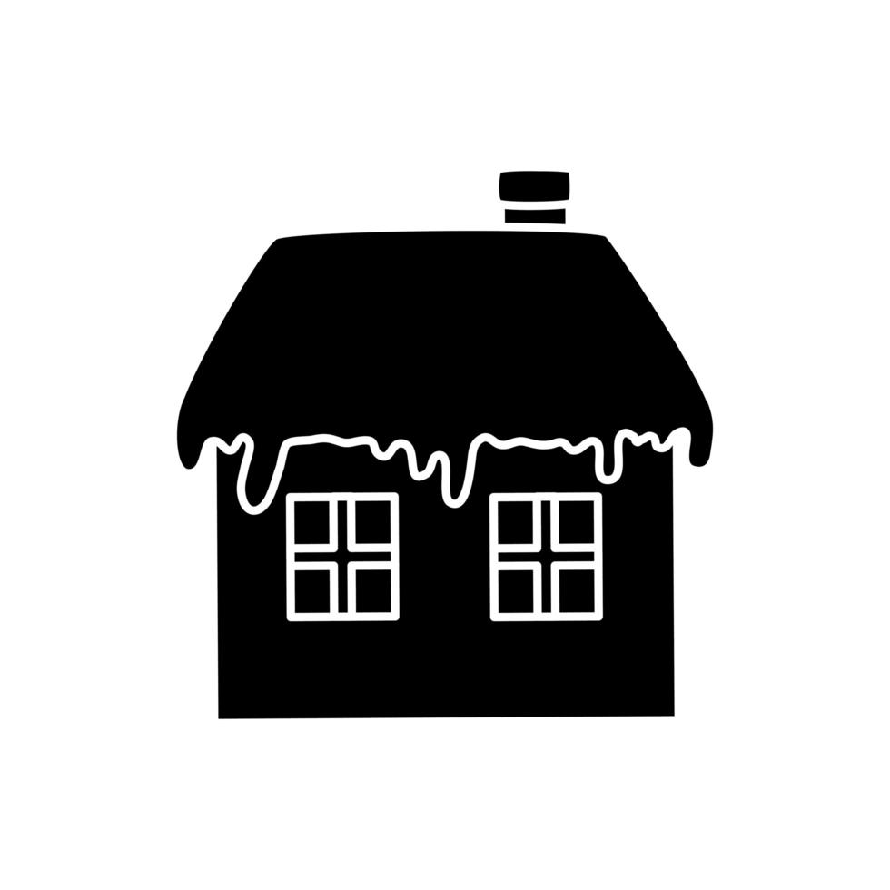 silhouette di casa con icona isolata di neve vettore