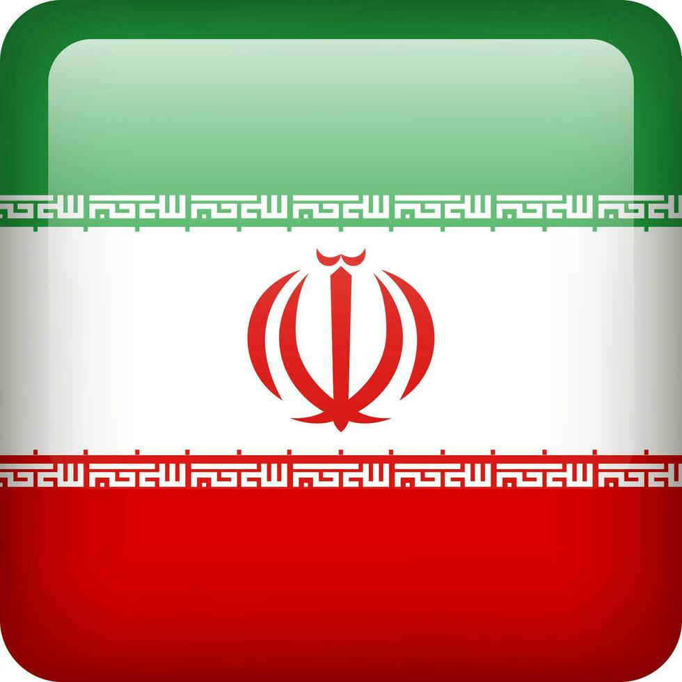 3d vettore mi sono imbattuto bandiera lucido pulsante. iraniano nazionale emblema. piazza icona con bandiera di mi sono imbattuto