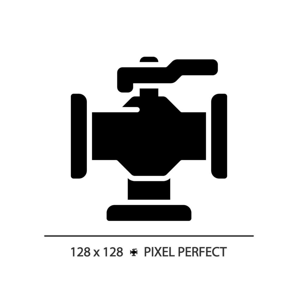 2d pixel Perfetto glifo stile tubatura con valvola icona, isolato vettore, semplice silhouette illustrazione che rappresentano impianto idraulico. vettore