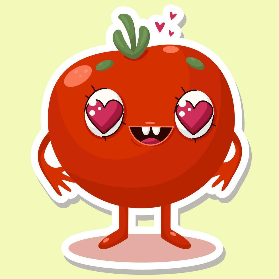 vettore illustrazione di pomodoro personaggio adesivi con carino espressione, freddo, divertente, pomodoro isolato