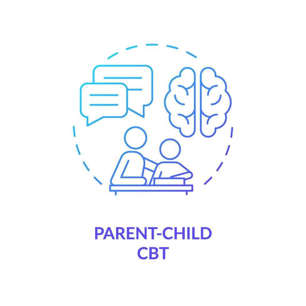 2d pendenza genitore bambino cbt blu magro linea icona concetto, isolato vettore, illustrazione che rappresentano comportamentale terapia. vettore