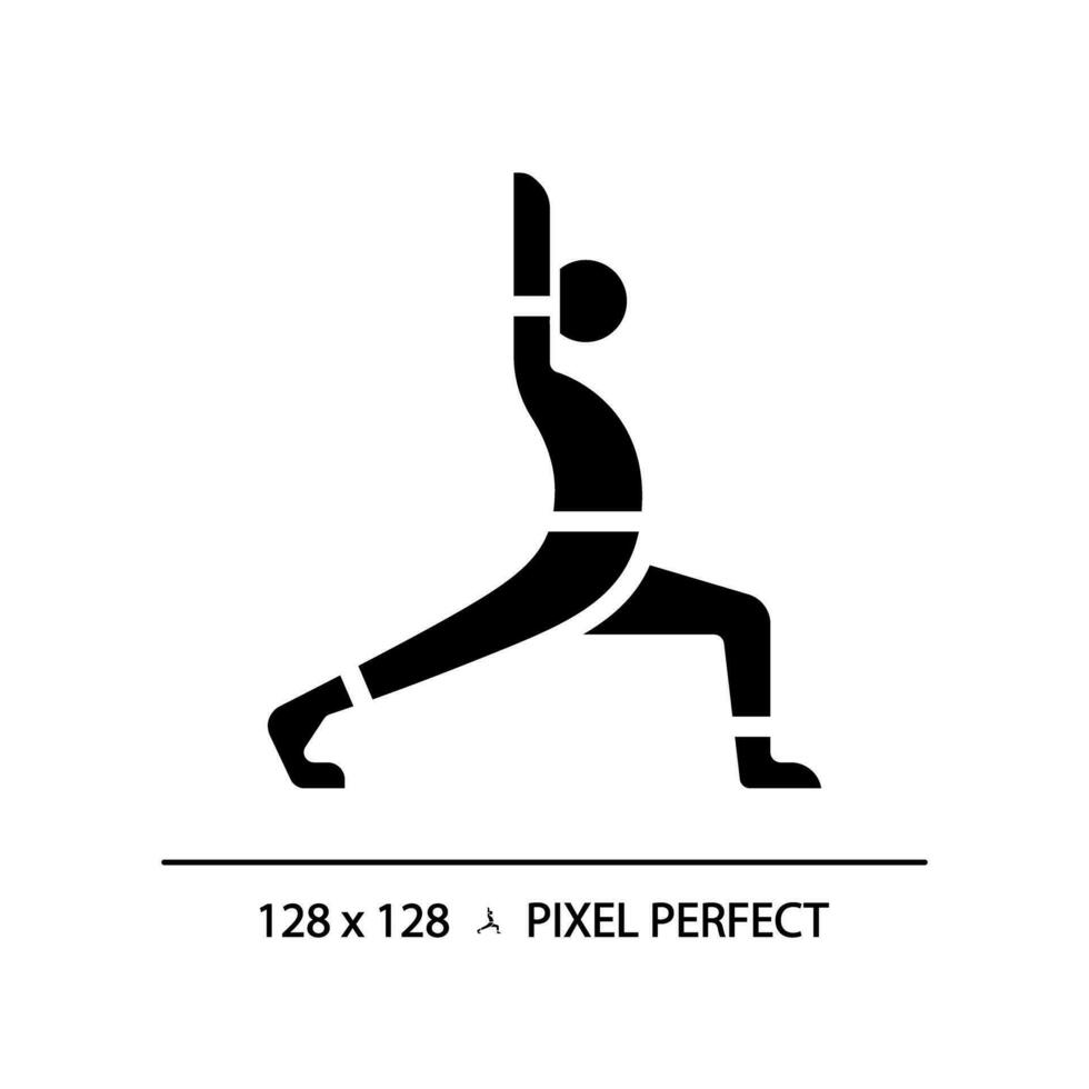 2d pixel Perfetto silhouette glifo stile esercizio icona, isolato vettore, meditazione illustrazione, solido pittogramma. vettore