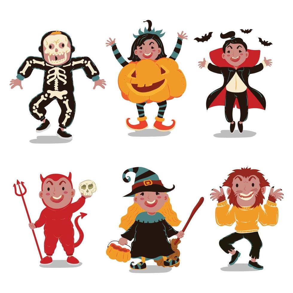 set di personaggi della festa in costume di halloween vettore