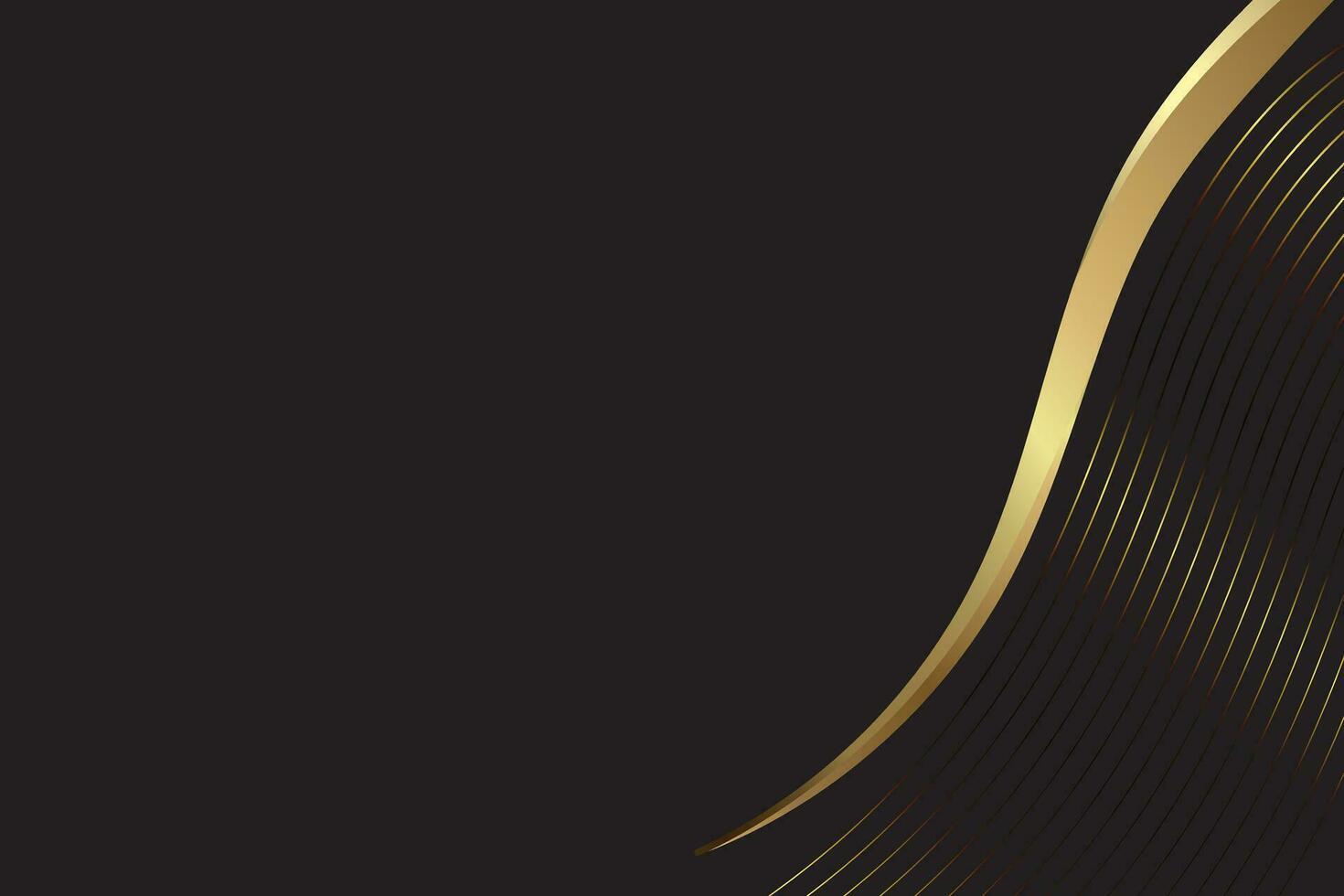 un' d'oro nastro elementi e astratto lusso nero e ondulato oro Linee astratto sfondo. elegante per rivista, opuscolo, striscione, manifesto design vettore