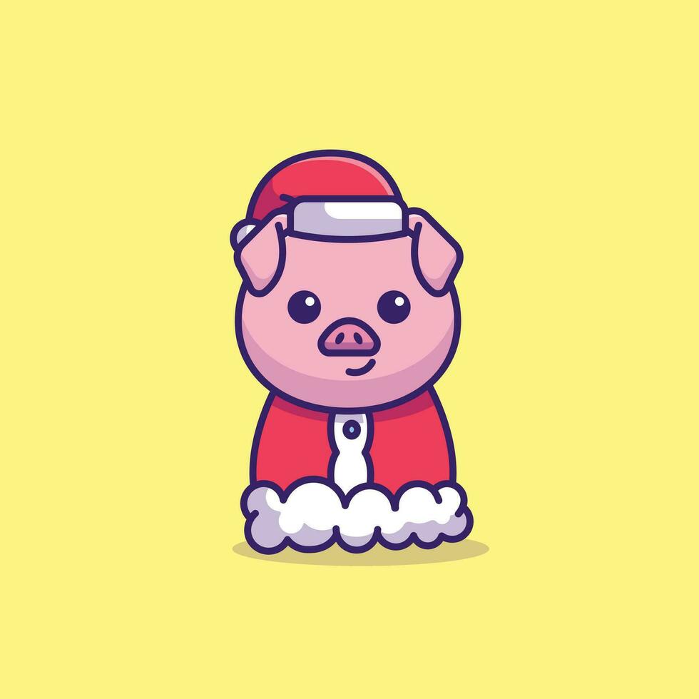 carino maiale Natale costume semplice cartone animato vettore illustrazione Natale concetto icona isolato