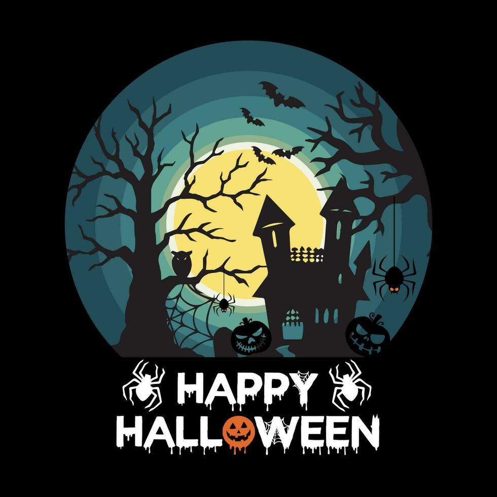 mano disegnato Vintage ▾ contento Halloween celebrazione con notte, Halloween maglietta vettore