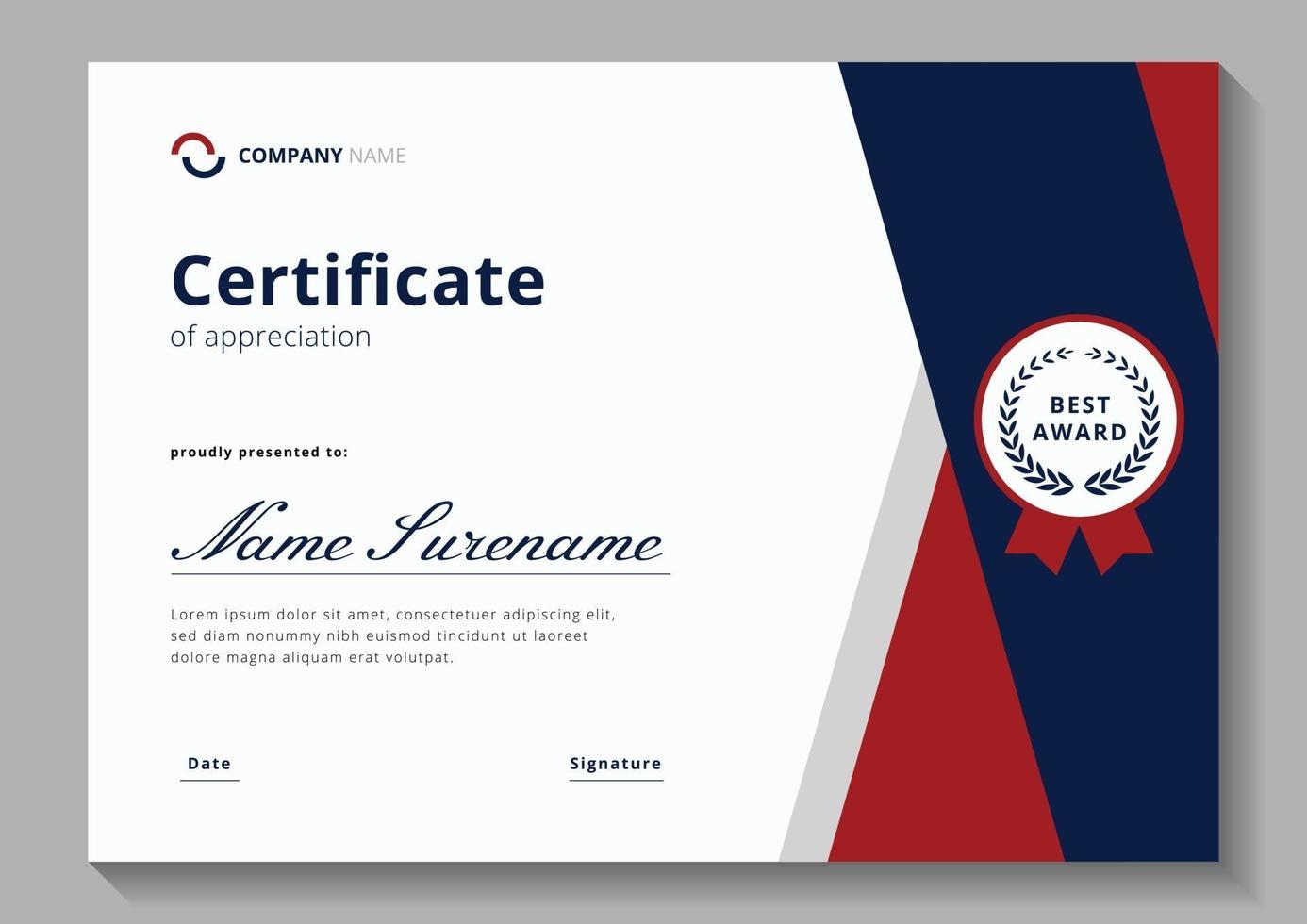 modello di progettazione del certificato minimalista rosso e blu vettore