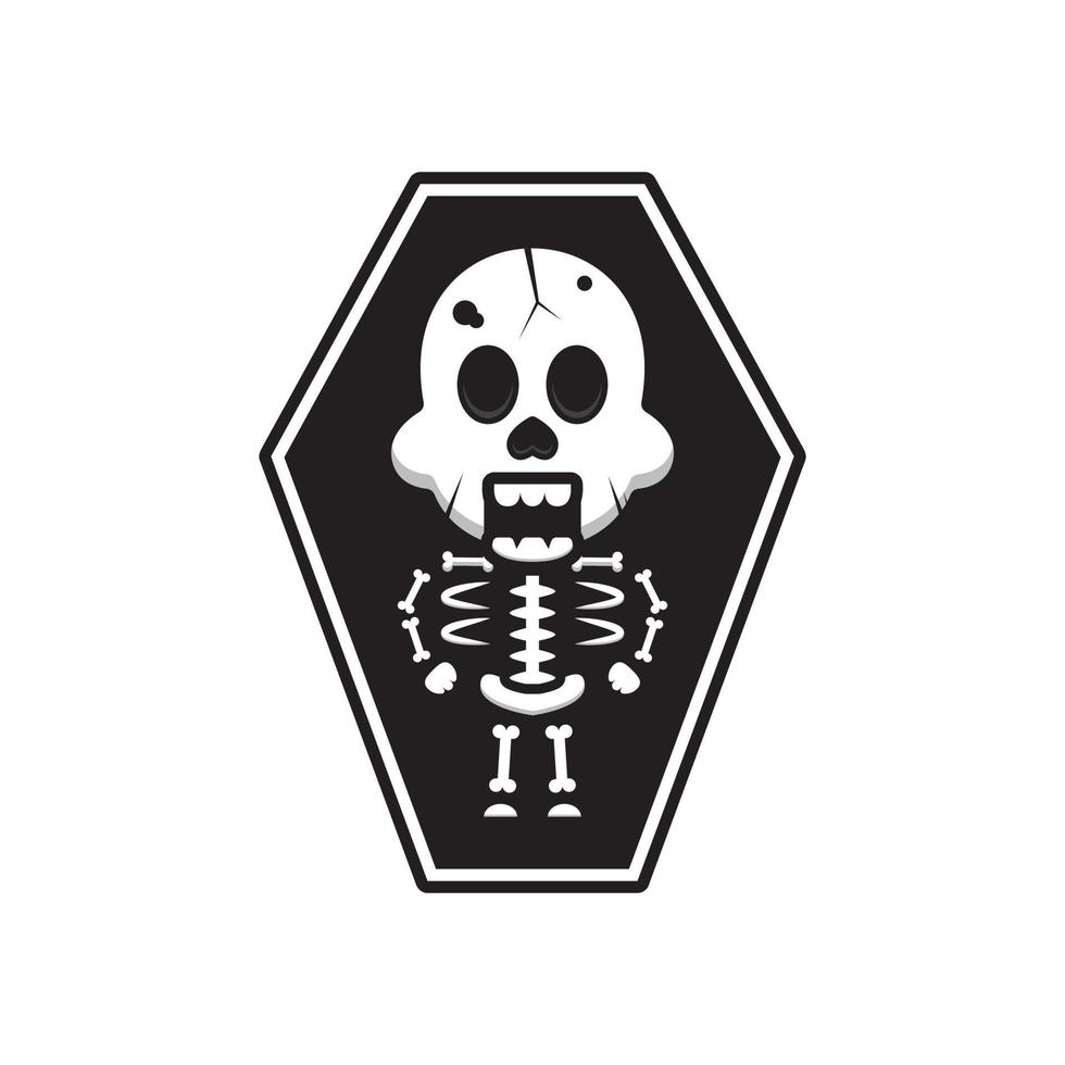 scheletro carino halloween nella bara icona del fumetto illustrazione vettore