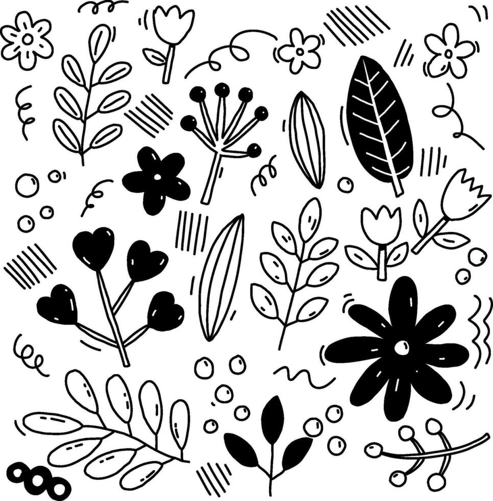pianta e fiori scarabocchio mano disegnato vettore