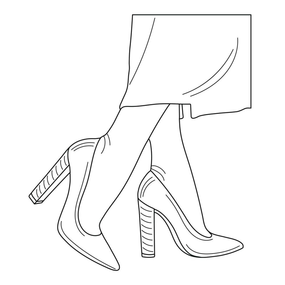 disegno schizzo schema silhouette di femmina gambe nel un' posa. scarpe tacchi a spillo, alto tacchi vettore