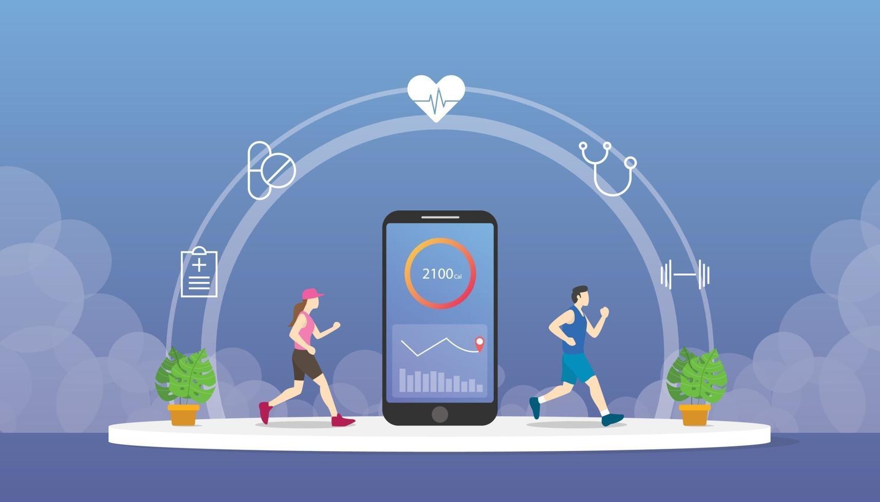 fitness tracker per la salute con app per smartphone per attività di fitness vettore