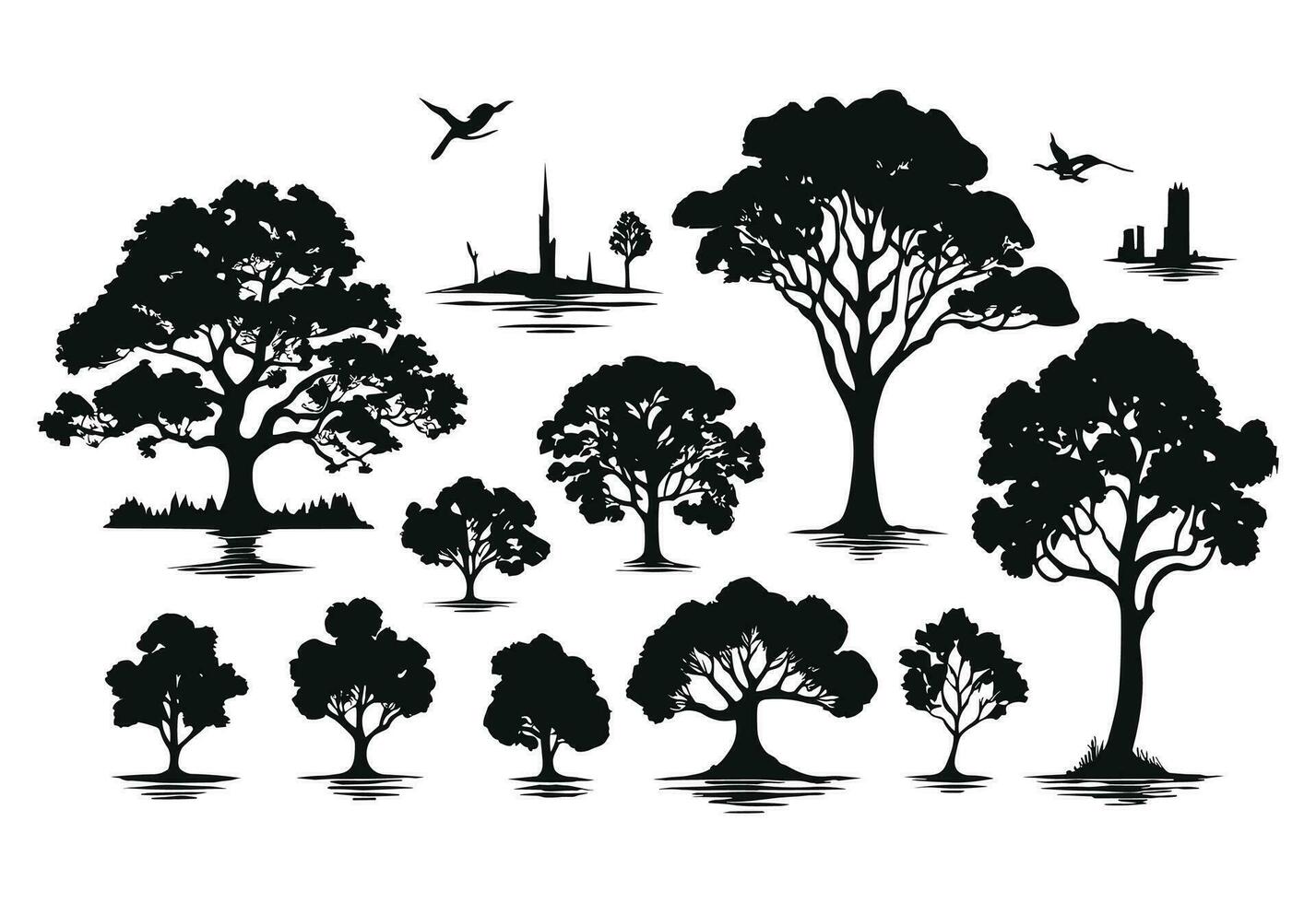 gratuito vettore silhouette alberi vettore impostato