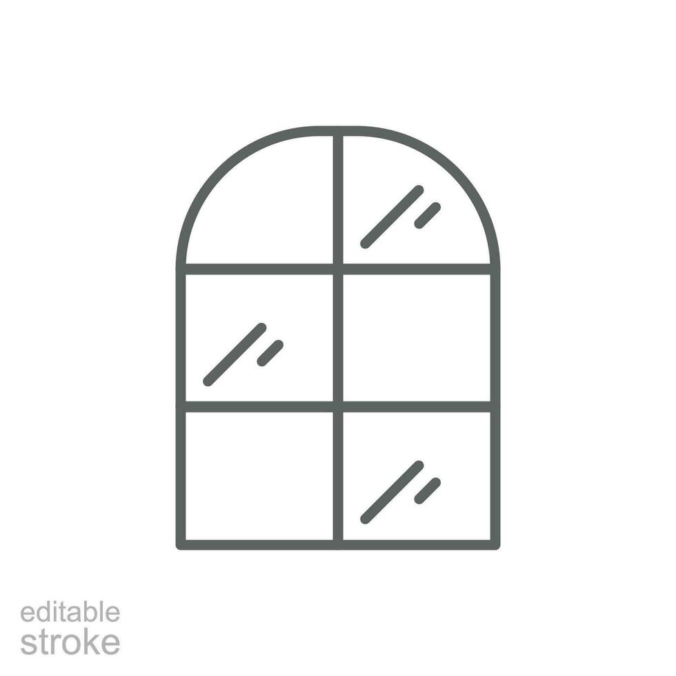 arco finestra icona. semplice schema stile. finestra telaio semi il giro a il superiore, antico, camera, Casa, casa interno concetto. magro linea simbolo. vettore illustrazione isolato. modificabile ictus.