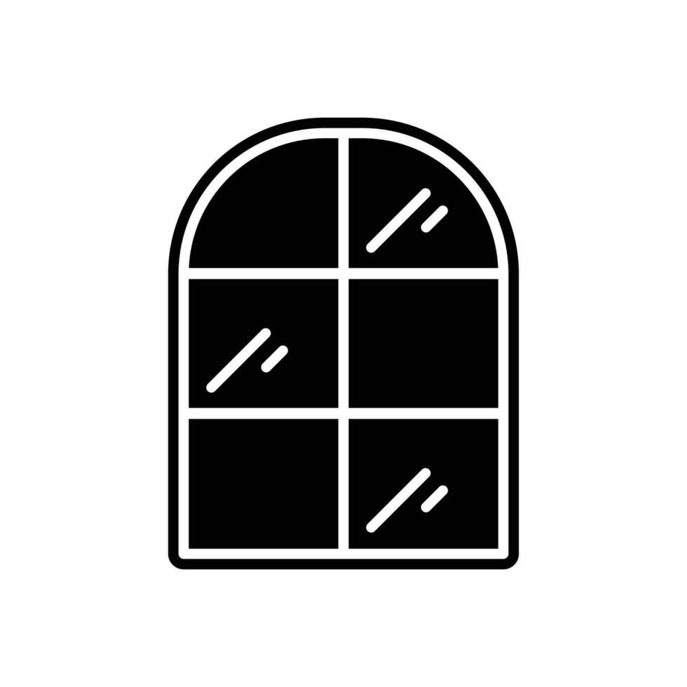 arco finestra icona. semplice solido stile. finestra telaio semi il giro a il superiore, antico, camera, Casa, casa interno concetto. silhouette, glifo simbolo. vettore illustrazione isolato.