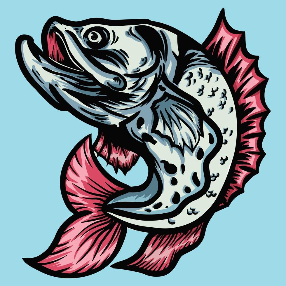 illustrazione disegnata a mano di un pesce che salta vettore