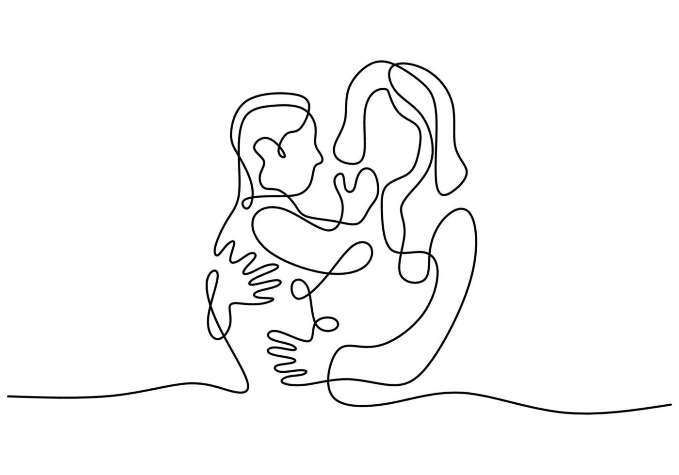 disegno continuo di una donna che tiene il suo bambino vettore