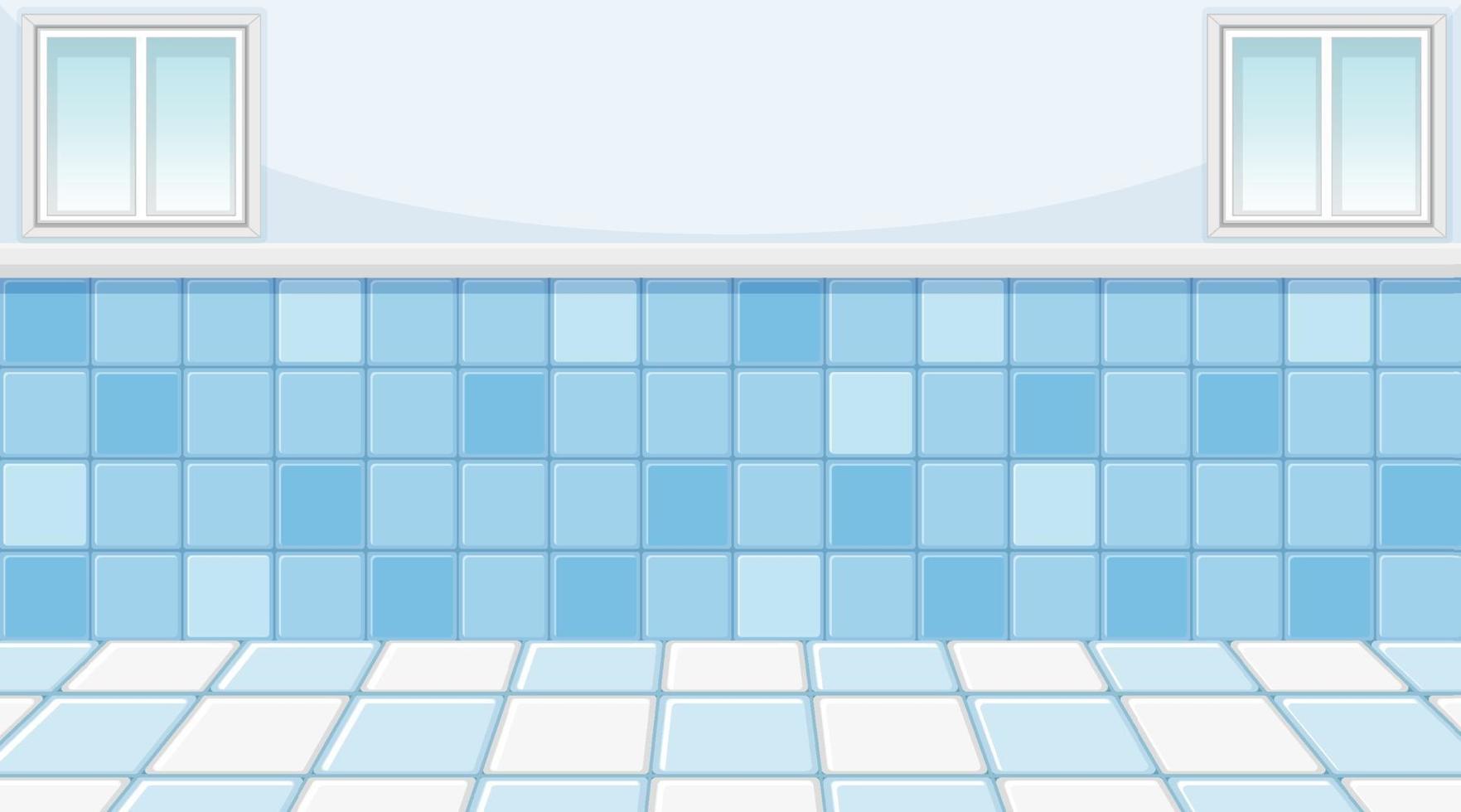 stanza blu vuota con pavimento e parete di piastrelle azzurre vettore