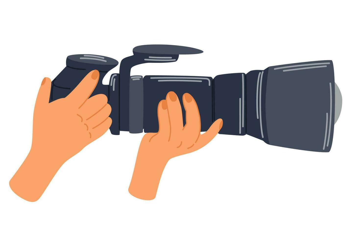 mano Tenere telecamera. fotografo assunzione immagini. professionale foto o video tiro. mano disegnato vettore illustrazione