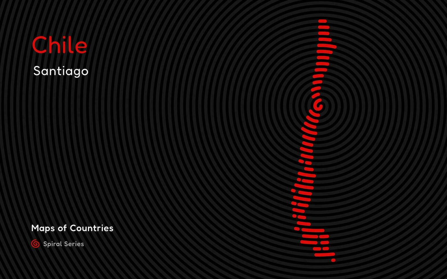 astratto carta geografica di chile nel un' cerchio spirale modello con un' capitale di santiago. americano impostare. vettore