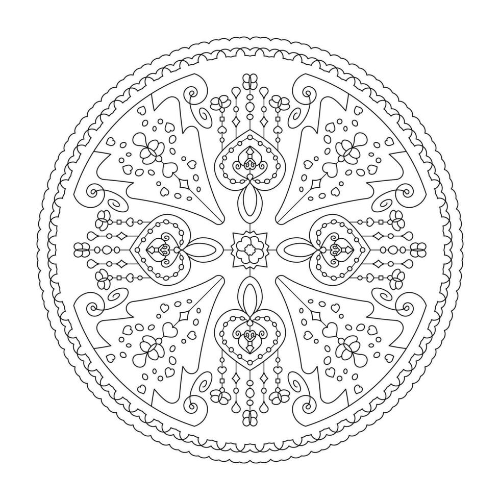 Natale mandala. fantasia cuori e Natale alberi. colorazione pagina. vettore