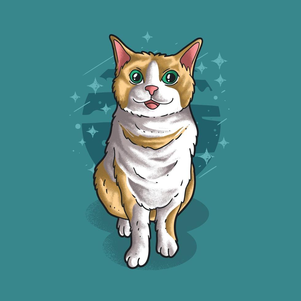 un simpatico gatto seduto illustrazione vettoriale stile grunge