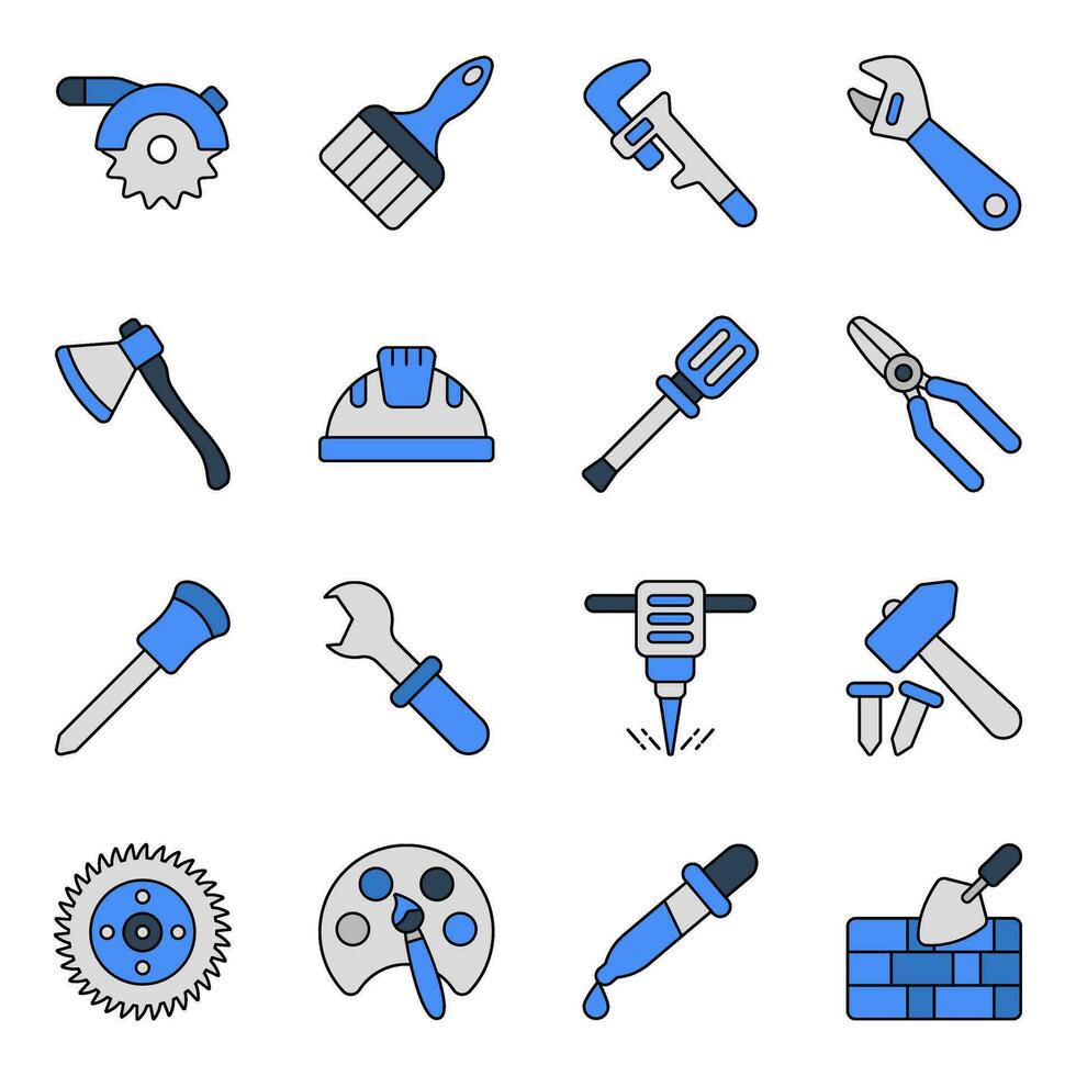 impostato di Manutenzione utensili piatto icone vettore