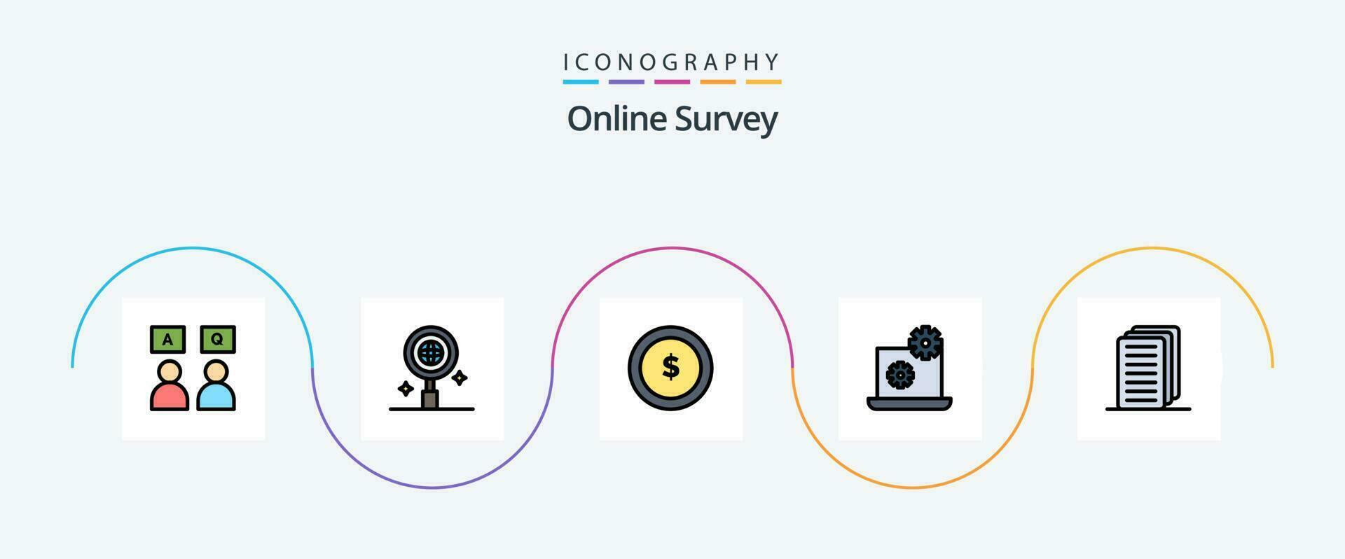 in linea sondaggio linea pieno piatto 5 icona imballare Compreso . documento. moneta. attività commerciale. Ingranaggio vettore