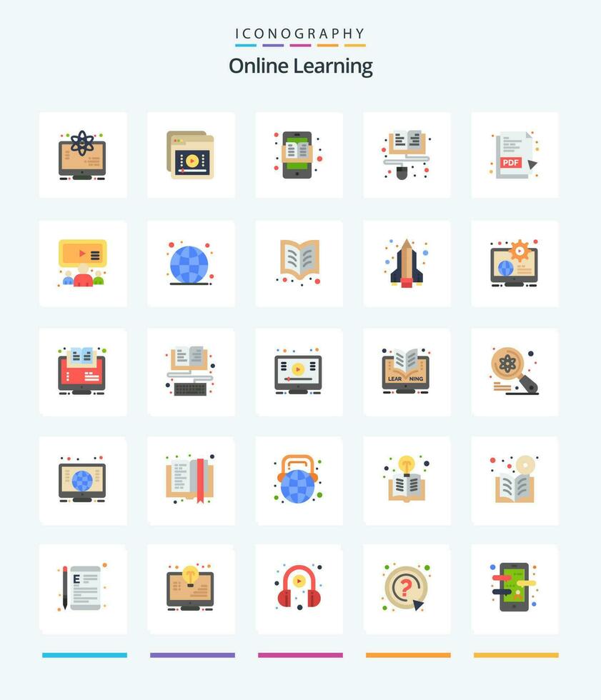 creativo in linea apprendimento 25 piatto icona imballare come come PDF. apprendimento. in linea. formazione scolastica. e-learning vettore