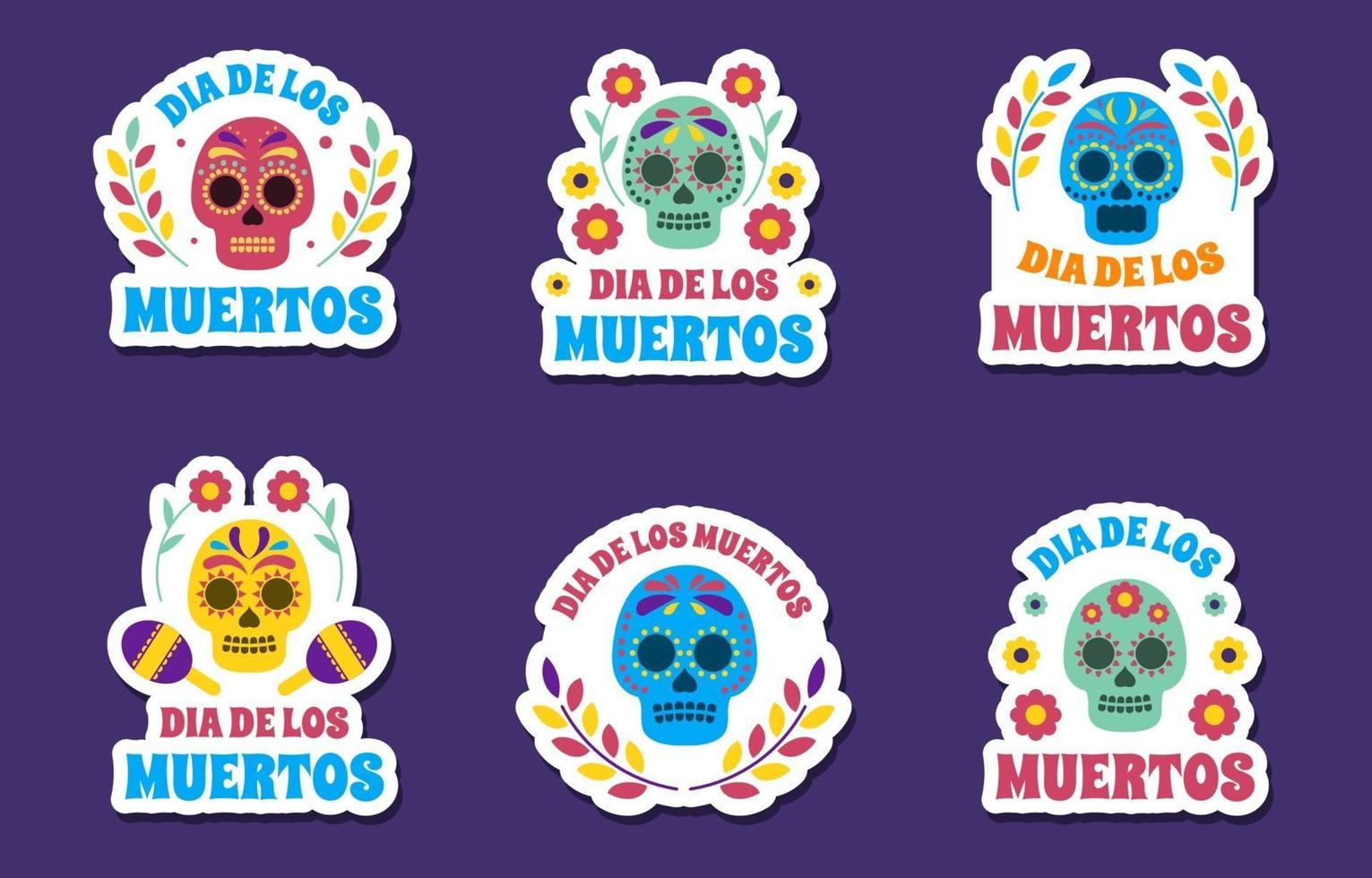 collezione di adesivi dia de los muertos vettore