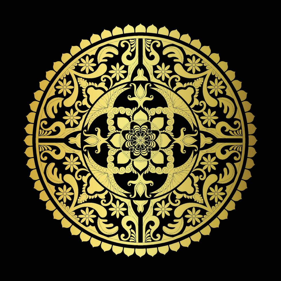 d'oro mandala, circolare forma, d'oro scorrere fiori. vettore