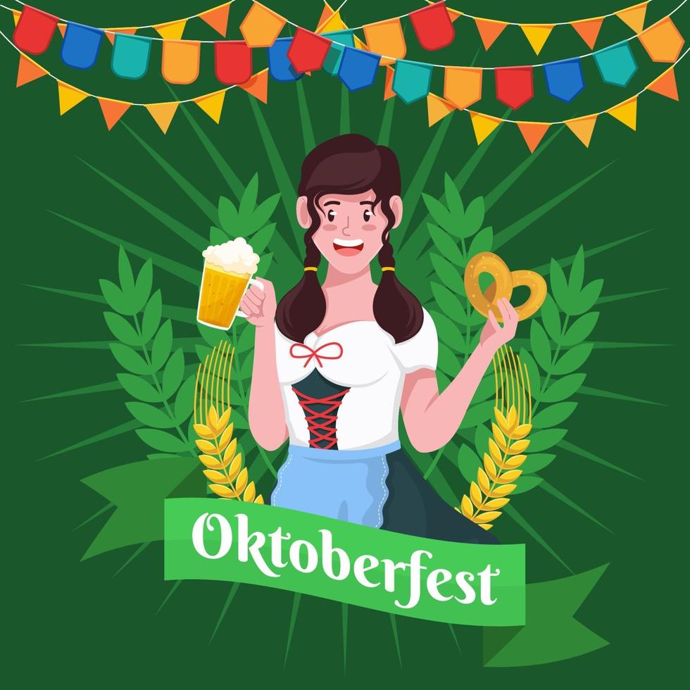 ragazza in costume da cameriera che celebra l'oktoberfest vettore