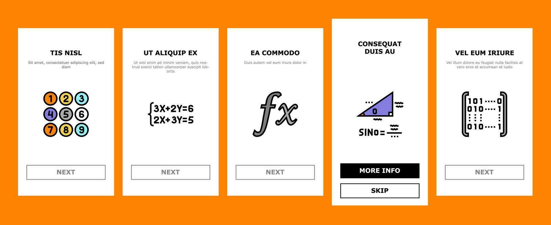 matematica formazione scolastica scuola scienza onboarding icone impostato vettore