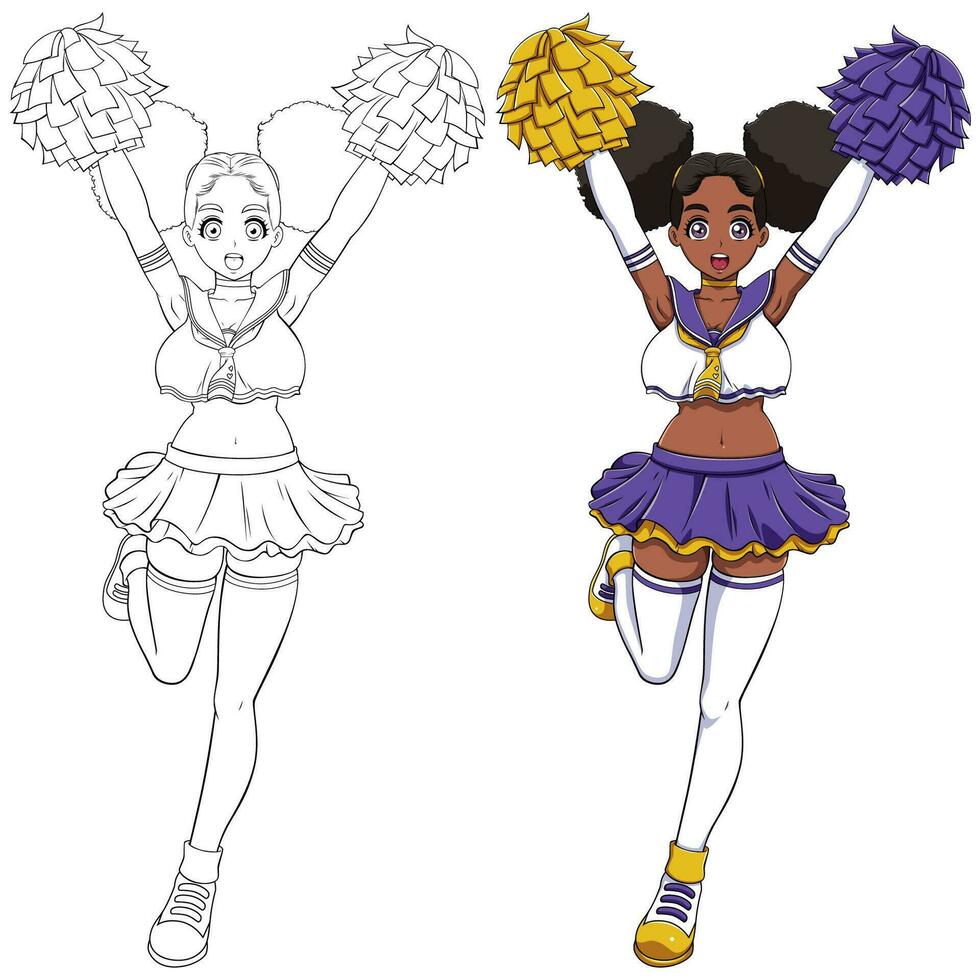 anime nero cheerleader su bianca vettore