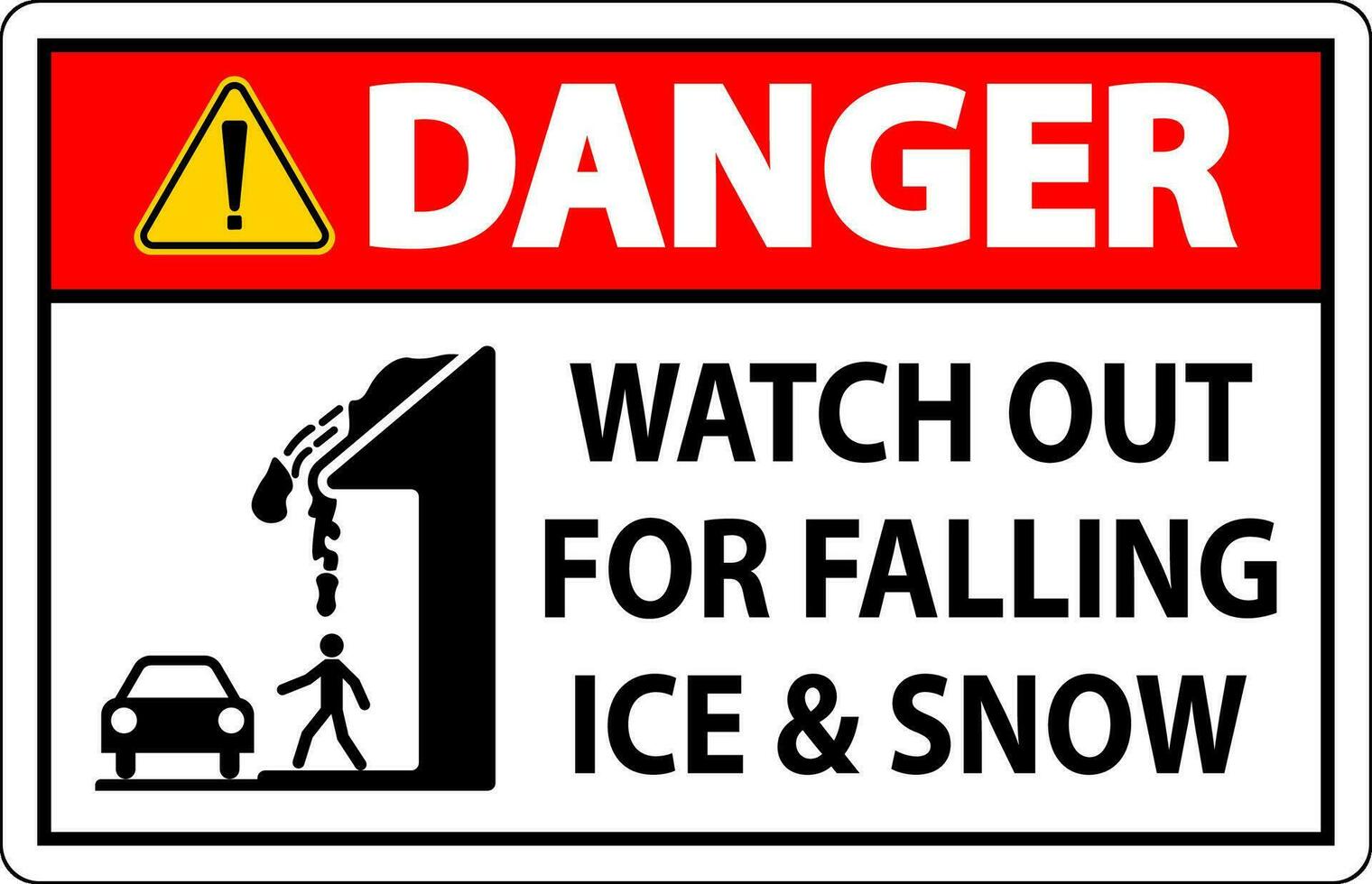 Pericolo cartello orologio su per caduta ghiaccio e neve vettore