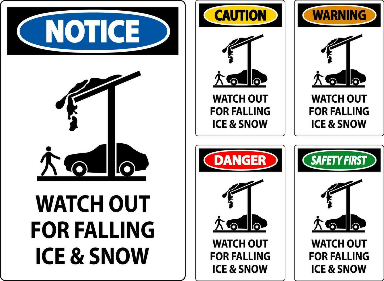 attenzione cartello orologio su per caduta ghiaccio e neve vettore